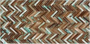 Patchwork koberec z hovädzej kože v hnedo-modrých odtieňoch