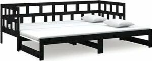 Výsuvná posteľ čierna masívna borovica 2× (90