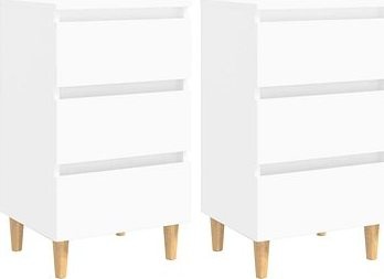 Nočné stolíky s drevenými nohami 2 ks biele