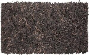 Hnedý shaggy kožený koberec 80 ×